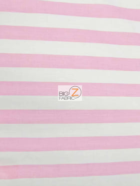 Poly Cotton 1 Inch Stripe Fabric / Pink/White By The Yard