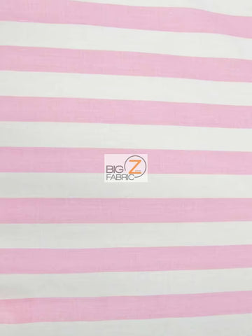 Poly Cotton 1 Inch Stripe Fabric / Pink/White By The Yard