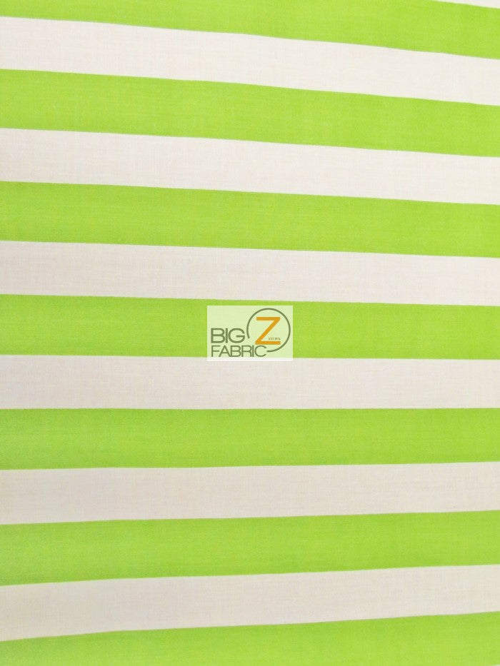 Poly Cotton 1 Inch Stripe Fabric / Lime/White / Sold By The Yard