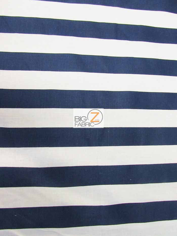 Poly Cotton 1 Inch Stripe Fabric / Navy/White / Sold By The Yard