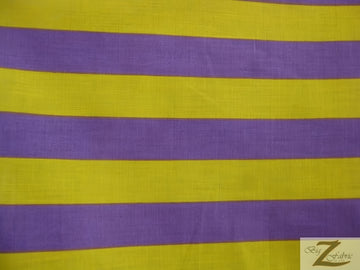 Poly Cotton 1 Inch Stripe Fabric  / Purple/Yellow / Sold By The Yard