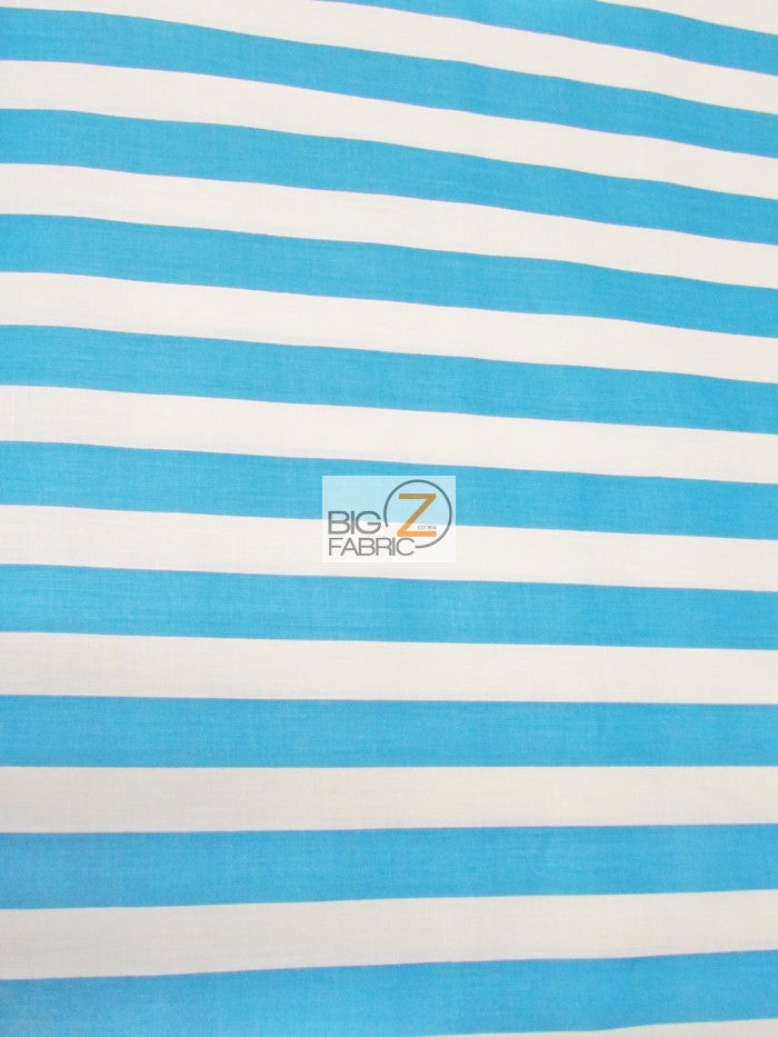 Poly Cotton 1 Inch Stripe Fabric / Turquoise/White / Sold By The Yard