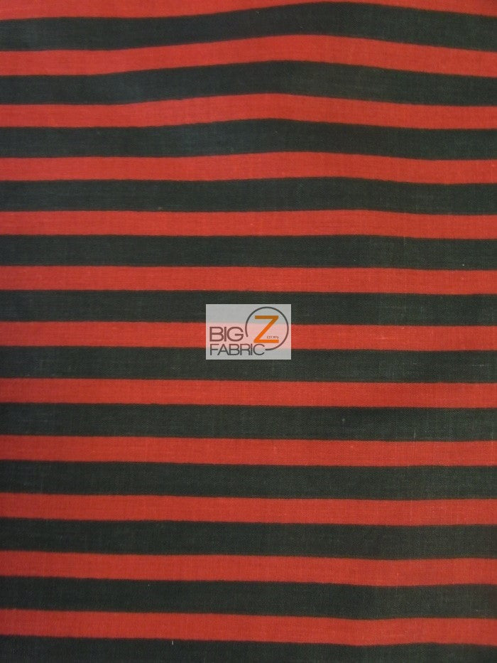 Poly Cotton 1/2 Inch Stripe Fabric  / Black/Red / Sold By The Yard