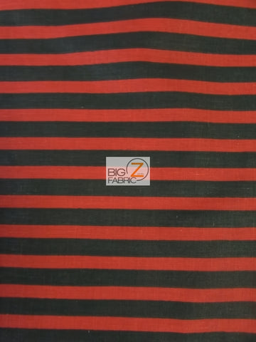 Poly Cotton 1/2 Inch Stripe Fabric  / Black/Red / Sold By The Yard