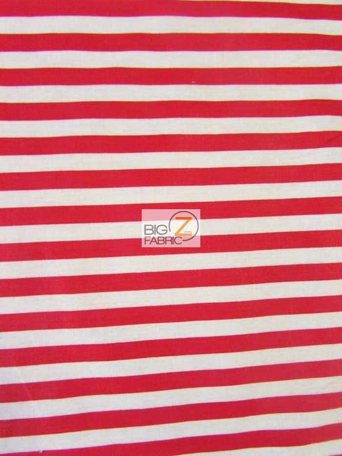 Poly Cotton 1/2 Inch Stripe Fabric  / Red/White / Sold By The Yard