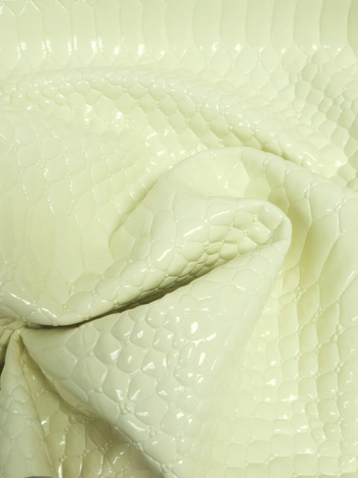 Shiny 3D Serpent Snake Embossed Vinyl Fabric / Natural Ivory / By The Roll - 30 Yards