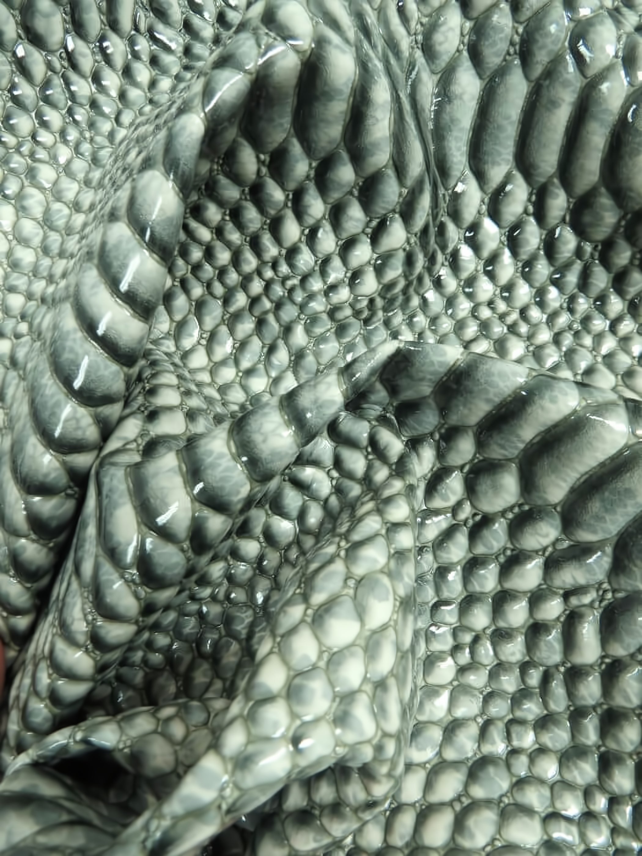 Liquid Gray Shiny 3D Serpent Snake Embossed Vinyl Fabric / Sold by the Yard