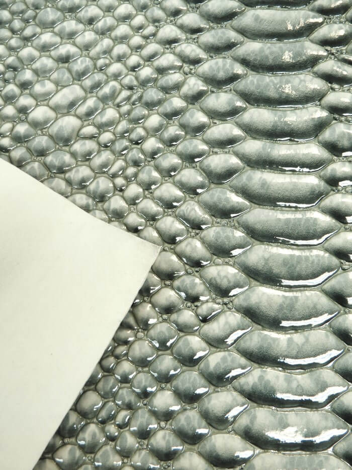 Liquid Gray Shiny 3D Serpent Snake Embossed Vinyl Fabric / Sold by the Yard
