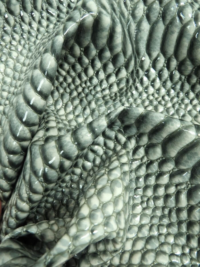 Shiny 3D Serpent Snake Embossed Vinyl Fabric / Liquid Gray / By The Roll - 30 Yards