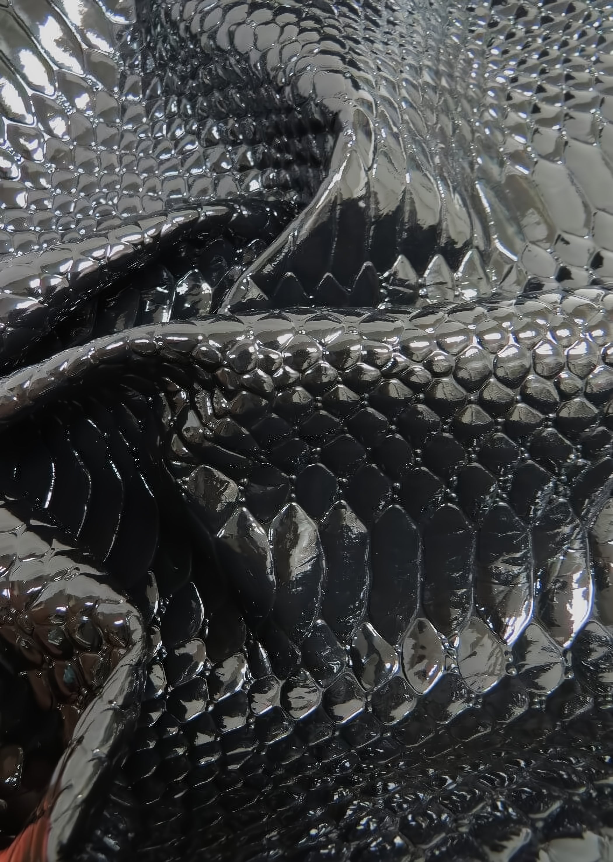 Shiny 3D Serpent Snake Embossed Vinyl Fabric / Mamba Black / By The Roll - 30 Yards