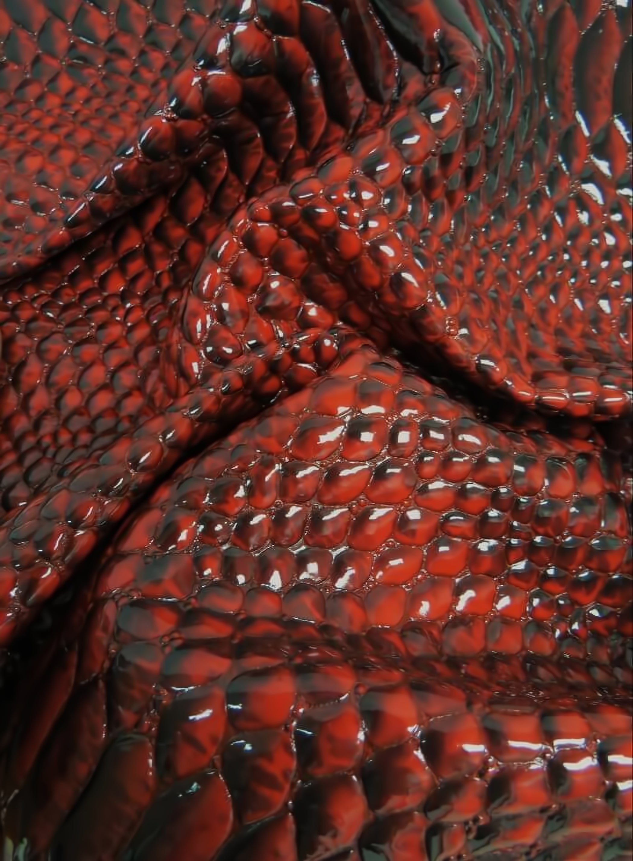 Devil Red Shiny 3D Serpent Snake Embossed Vinyl Fabric / Sold by the Yard