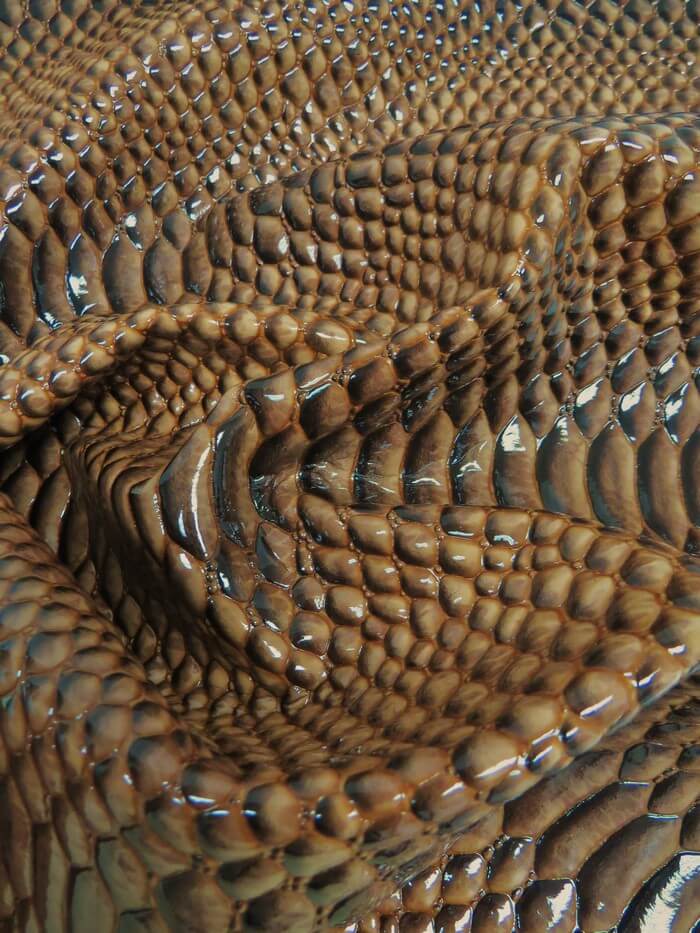 Southern Brown Shiny 3D Serpent Snake Embossed Vinyl Fabric / Sold by the Yard