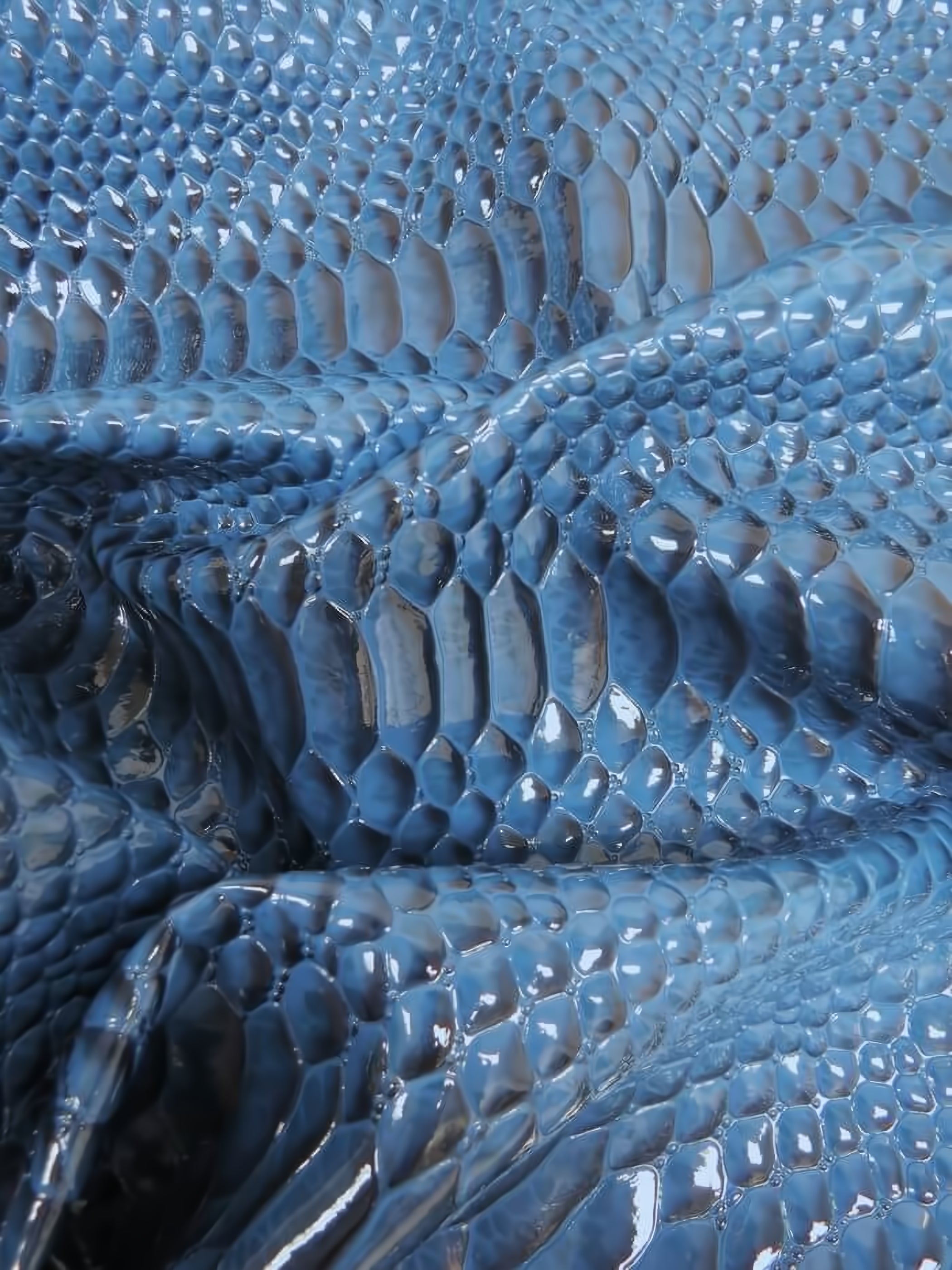 Sapphire Blue Shiny 3D Serpent Snake Embossed Vinyl Fabric / Sold by the Yard