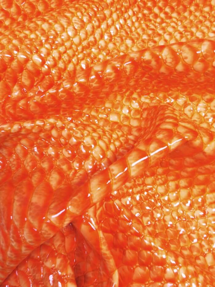 Crush Orange Shiny 3D Serpent Snake Embossed Vinyl Fabric / Sold by the Yard-1