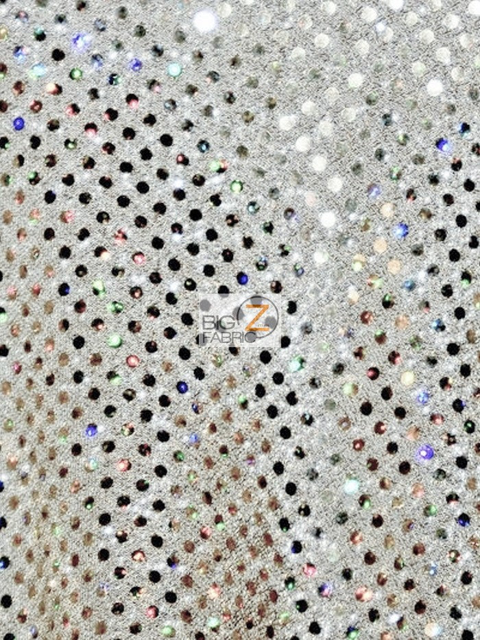 Small Confetti Dot Sequin Fabric / White/Silver / Sold By The Yard