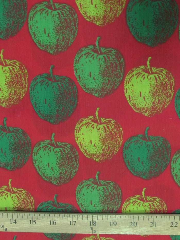 Poly Cotton Printed Fabric Fruit Haunted Apples / Red / Sold By The Yard