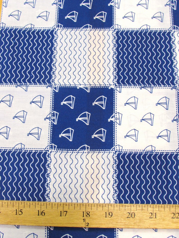 Ocean Sailboats Poly Cotton Printed Fabric / Blue / Sold By The Yard
