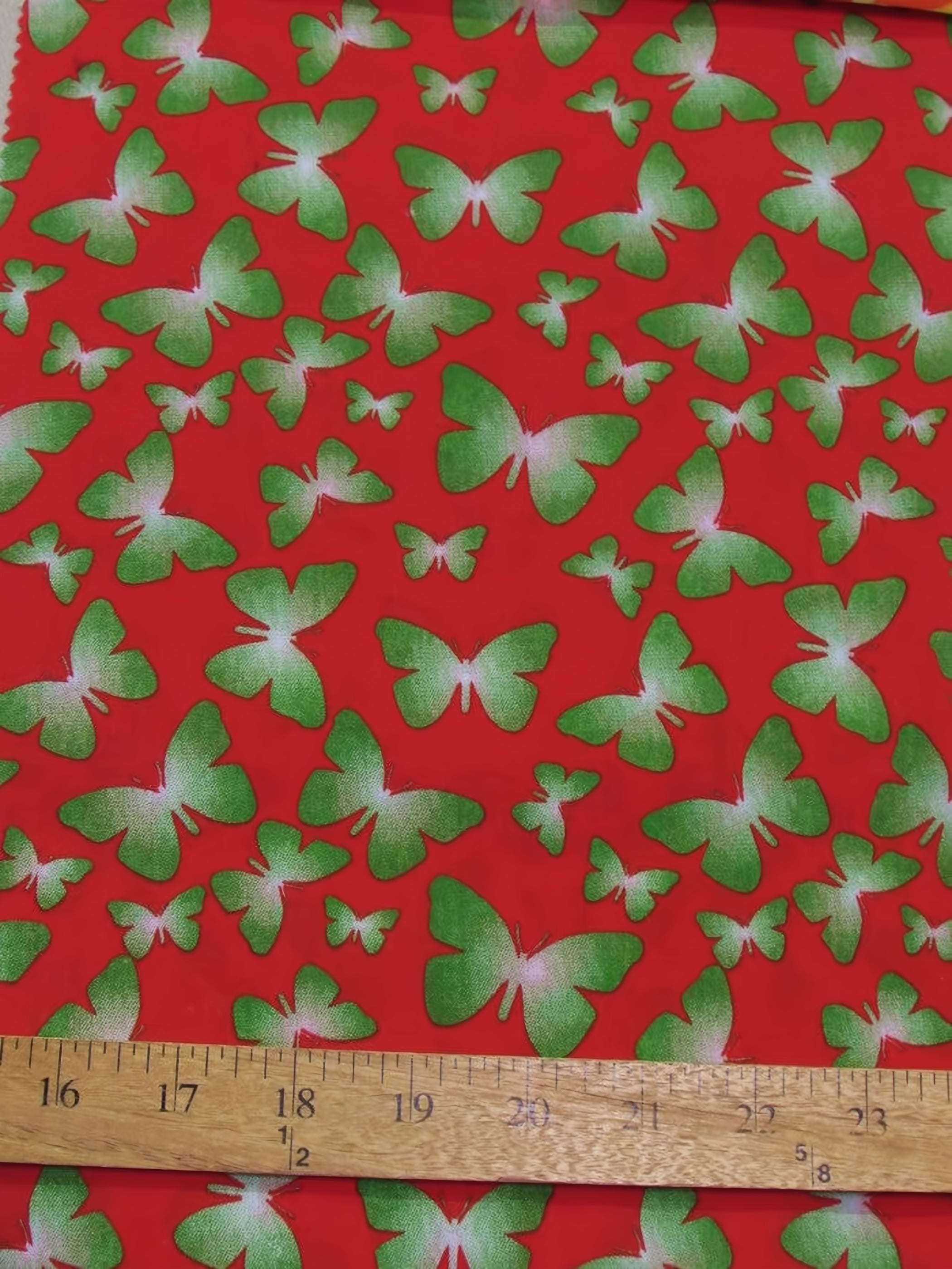 Butterflies Printed Poly Cotton Fabric / Red / Sold By The Yard