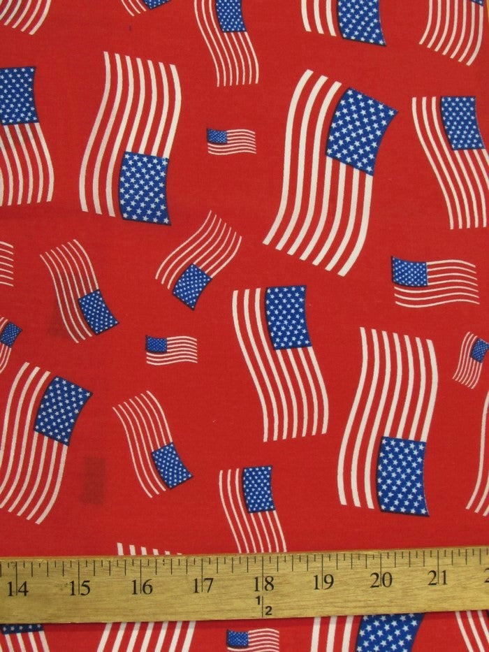American Flags Poly Cotton Printed Fabric / Red / Sold By The Yard