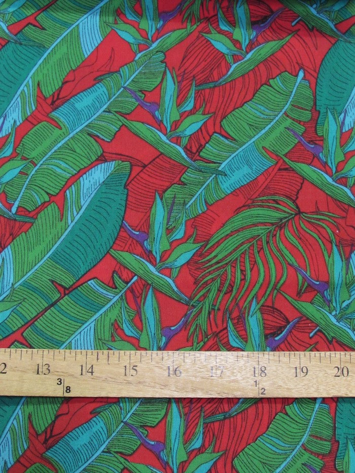 Poly Cotton Printed Fabric Island Breeze / Red / Sold By The Yard