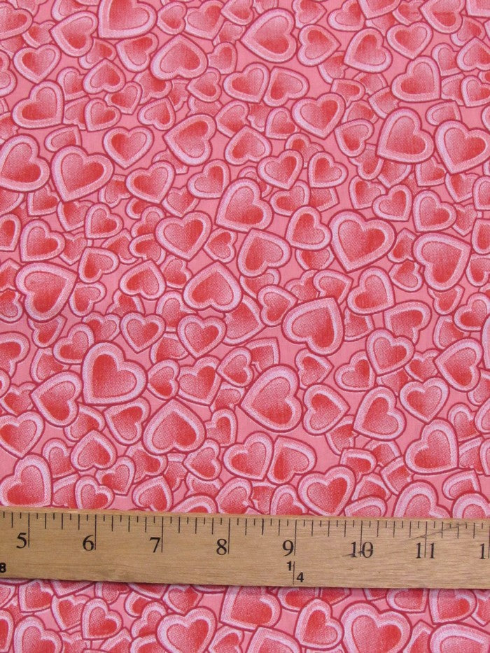 Love Hearts Poly Cotton Printed Fabric / Pink / Sold By The Yard
