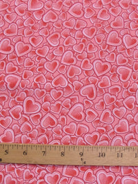 Love Hearts Poly Cotton Printed Fabric / Pink / Sold By The Yard