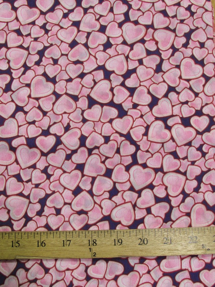 Love Hearts Poly Cotton Printed Fabric / Purple / Sold By The Yard