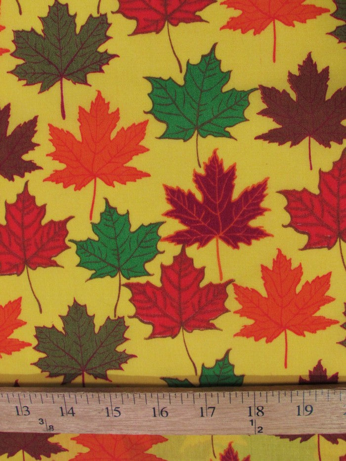 Autumn Leaves Printed Poly Cotton Fabric / Mustard / Sold By The Yard