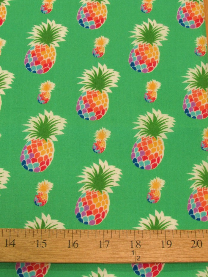 Poly Cotton Printed Fabric Fruit Pineapple / Green / Sold By The Yard