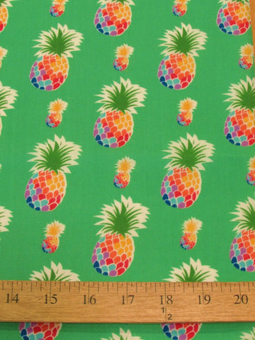 Poly Cotton Printed Fabric Fruit Pineapple / Green / Sold By The Yard