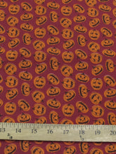 Poly Cotton Printed Fabric Halloween Pumpkins / Burgundy / Sold By The Yard