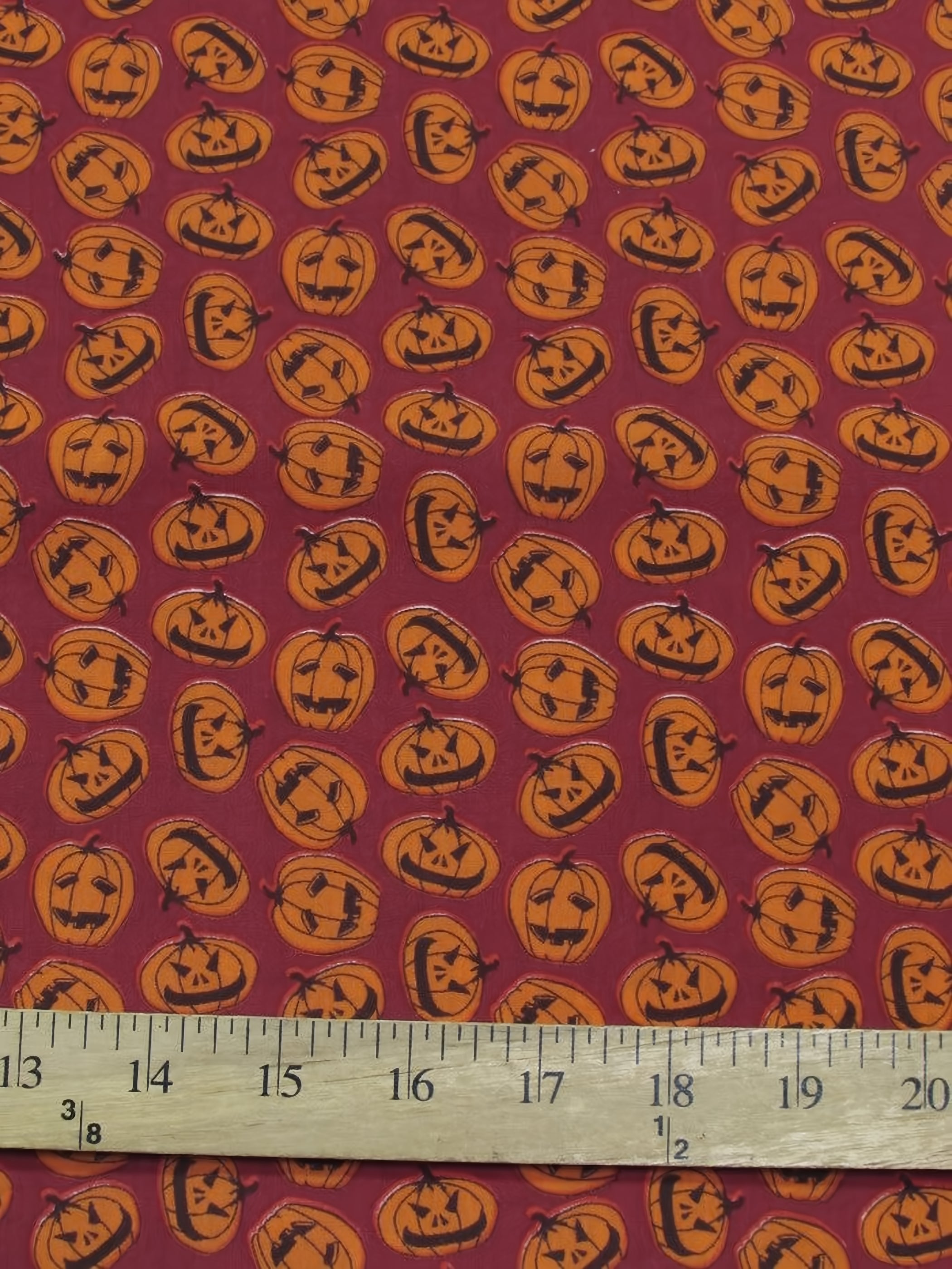 Poly Cotton Printed Fabric Halloween Pumpkins / Burgundy / Sold By The Yard