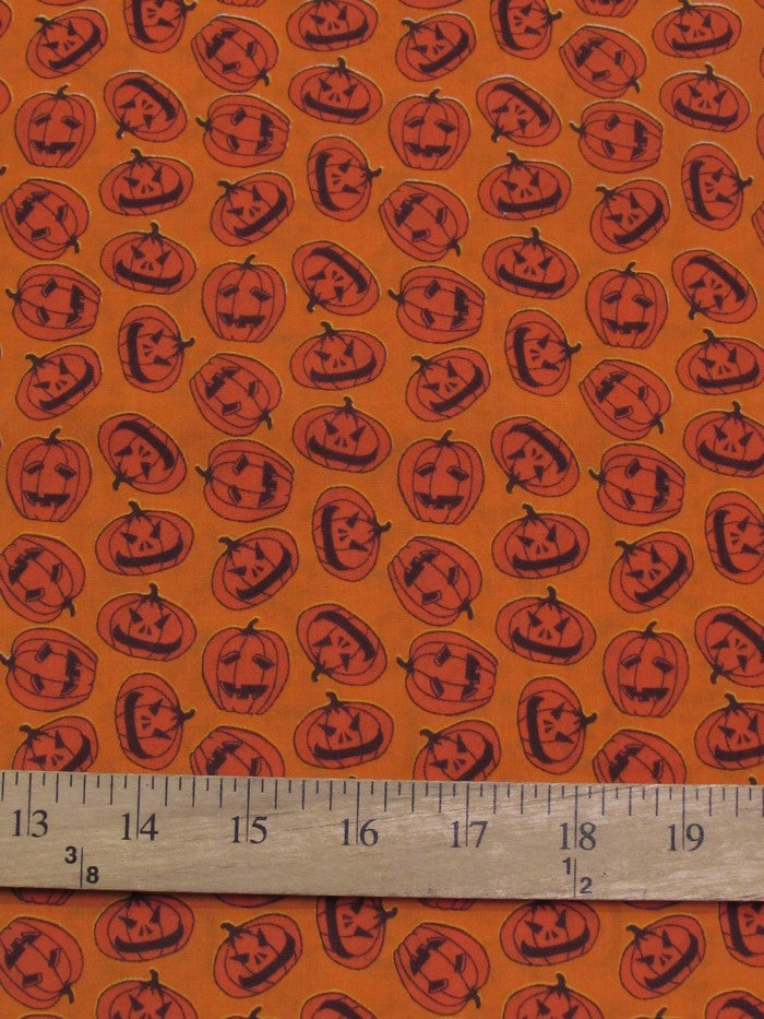 Poly Cotton Printed Fabric Halloween Pumpkins / Orange / Sold By The Yard