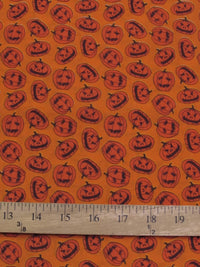Poly Cotton Printed Fabric Halloween Pumpkins / Orange / Sold By The Yard