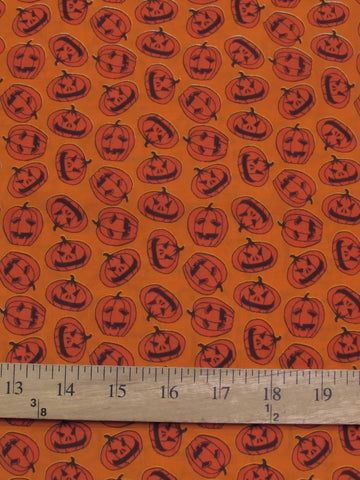 Poly Cotton Printed Fabric Halloween Pumpkins / Orange / Sold By The Yard