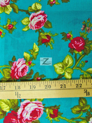 Poly Cotton Printed Fabric Daffodils Flower / Black / Sold By The Yard - 0