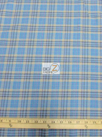 Tartan Plaid Uniform Apparel Flannel Fabric / Aqua/Khaki / 30 Yard Roll