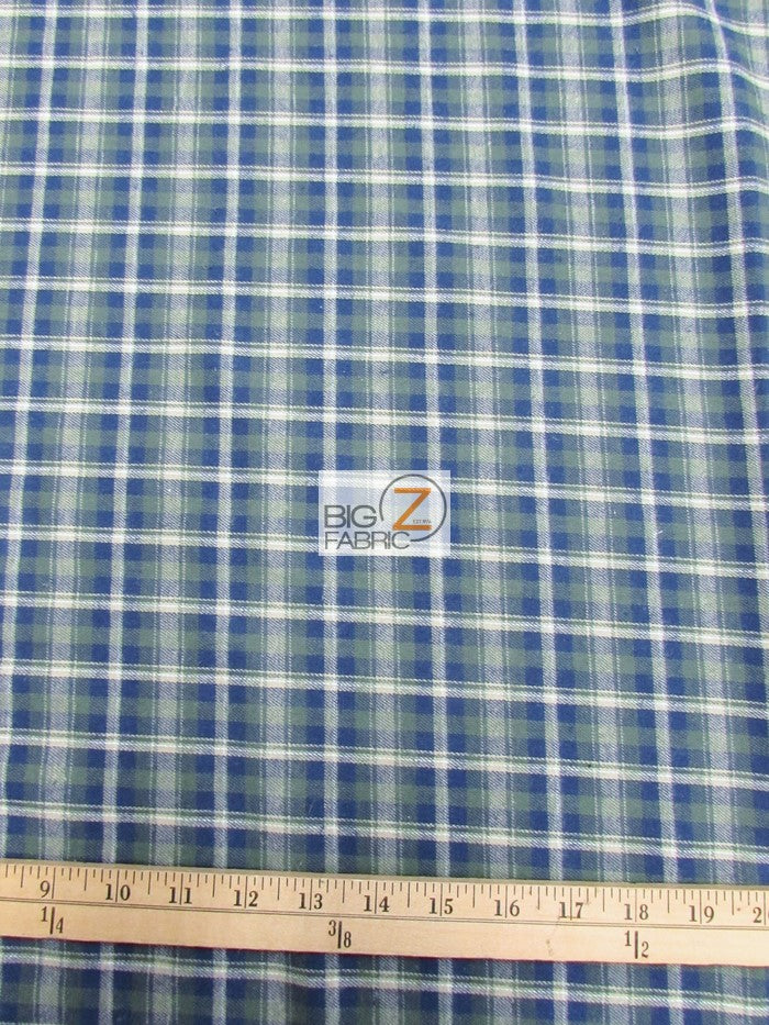 Tartan Plaid Uniform Apparel Flannel Fabric / Olive/Blue / 30 Yard Roll