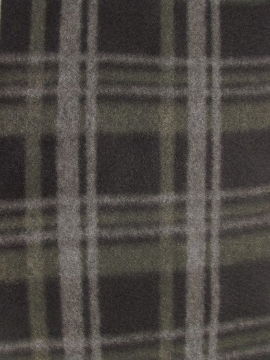 Tartan Plaid Polar Fleece Fabric / Olive/Black / Sold By The Yard