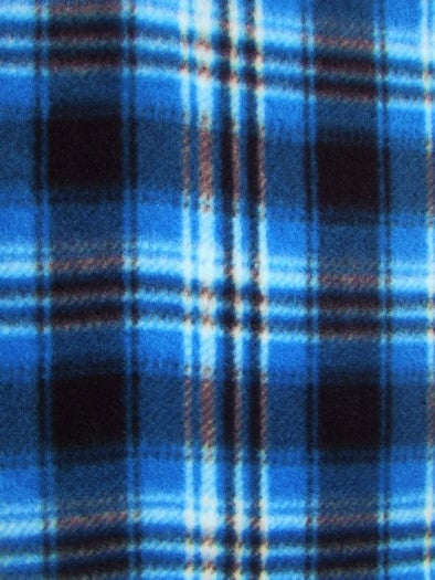 Tartan Plaid Polar Fleece Fabric / Blue/Black / Sold By The Yard