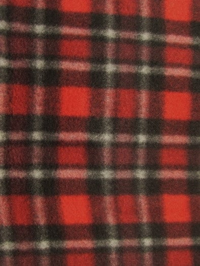 Tartan Plaid Polar Fleece Fabric / Red/Burgundy / Sold By The Yard
