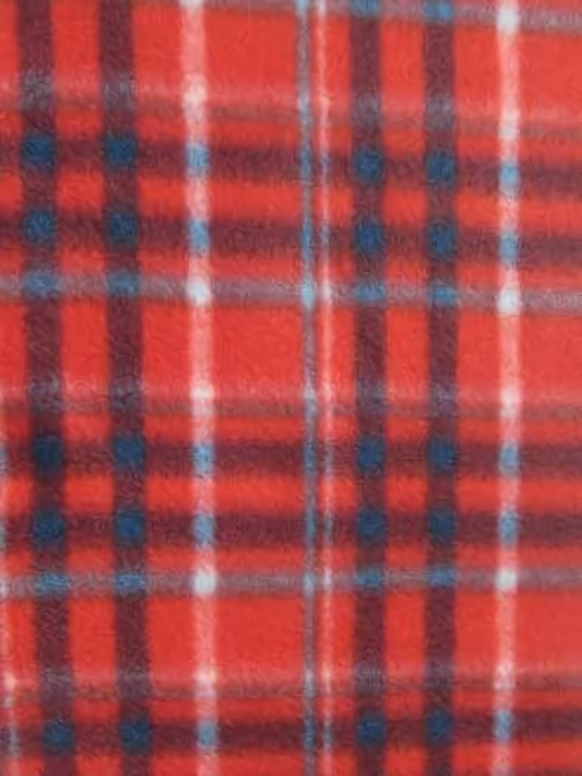 Tartan Plaid Polar Fleece Fabric / Red/Sky Blue / Sold By The Yard