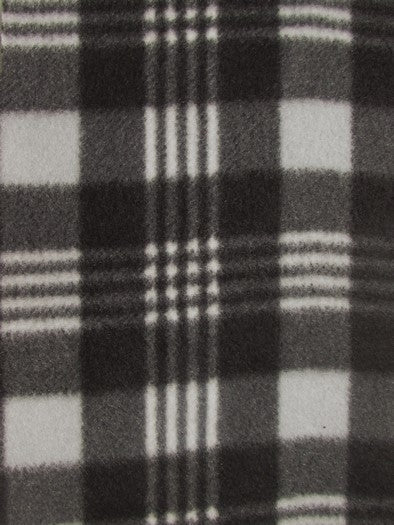 Tartan Plaid Polar Fleece Fabric / Black/Gray / Sold By The Yard