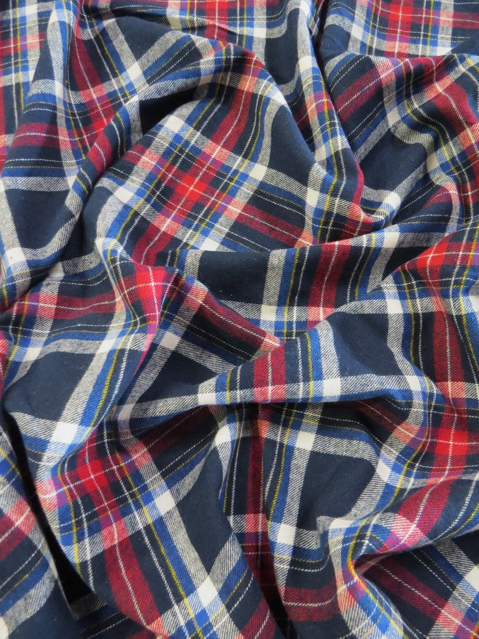 Tartan Plaid Uniform Apparel Flannel Fabric / Navy/Red / Sold By The Yard - 0