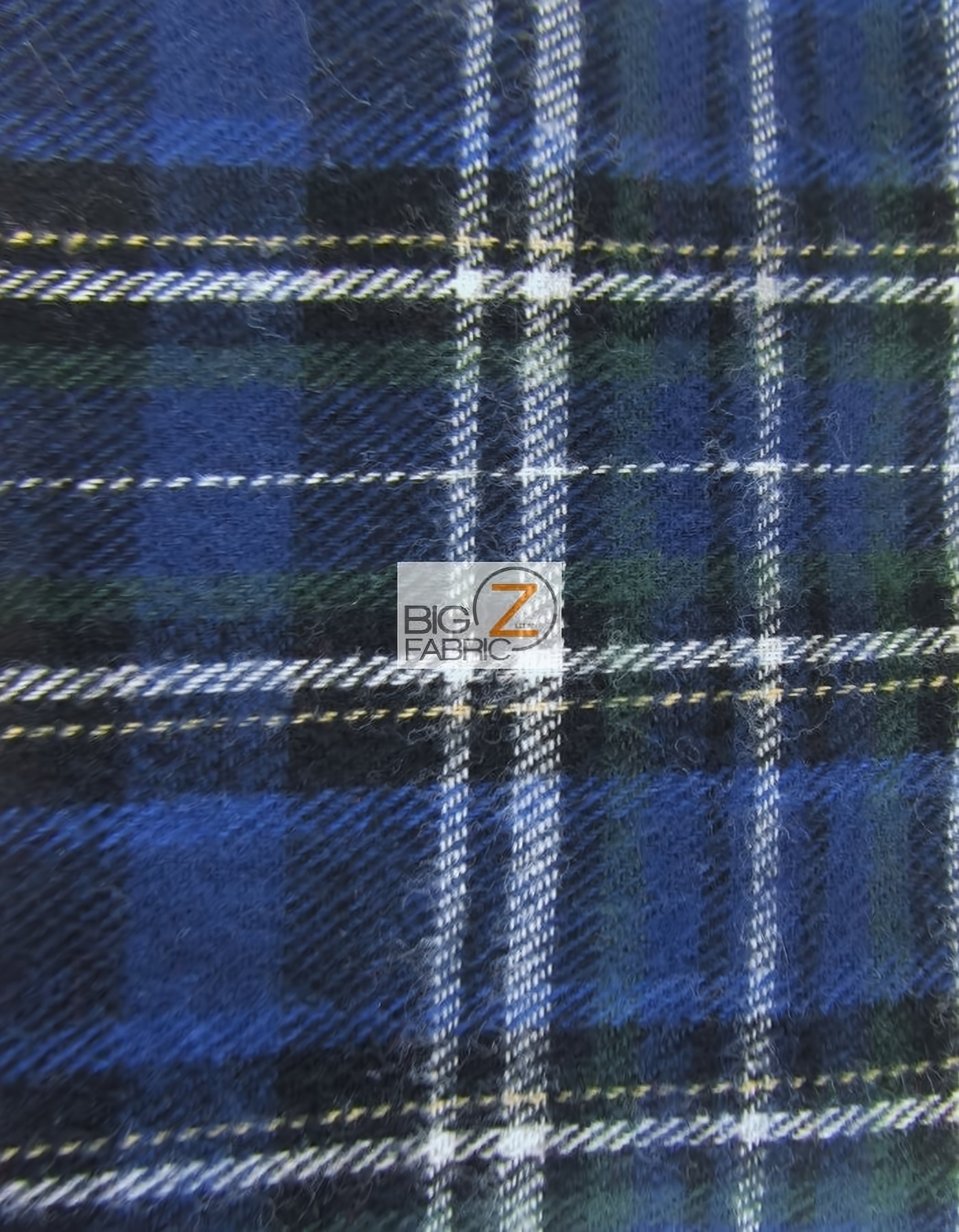 Tartan Plaid Uniform Apparel Flannel Fabric / White/Navy / Sold By The Yard