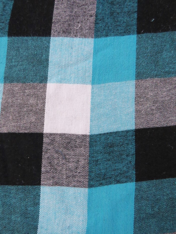 Tartan Plaid Uniform Apparel Flannel Fabric / Multi Turquoise/Black / Sold By The Yard
