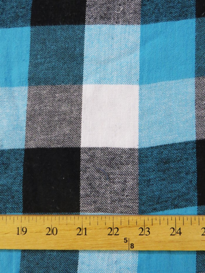 Tartan Plaid Uniform Apparel Flannel Fabric / Multi Turquoise/Black / Sold By The Yard - 0