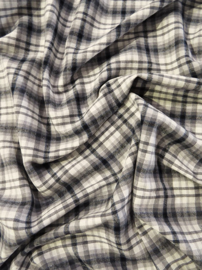 Tartan Plaid Uniform Apparel Flannel Fabric / Gray/Black / Sold By The Yard