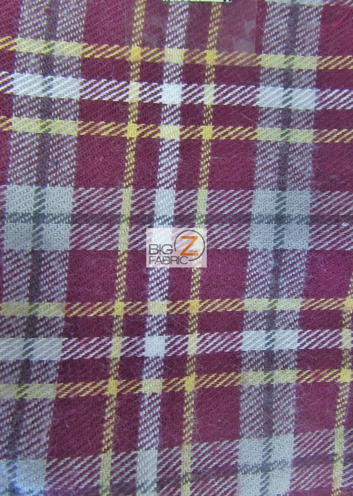 Tartan Plaid Uniform Apparel Flannel Fabric / Burgundy/White / Sold By The Yard