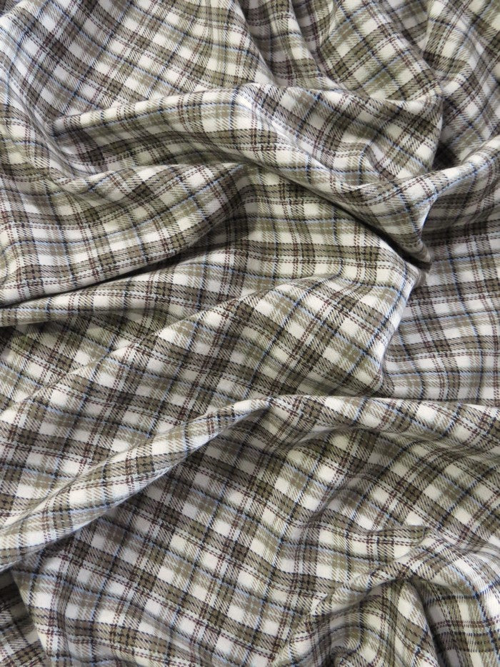 Tartan Plaid Uniform Apparel Flannel Fabric / Sage/White / Sold By The Yard - 0